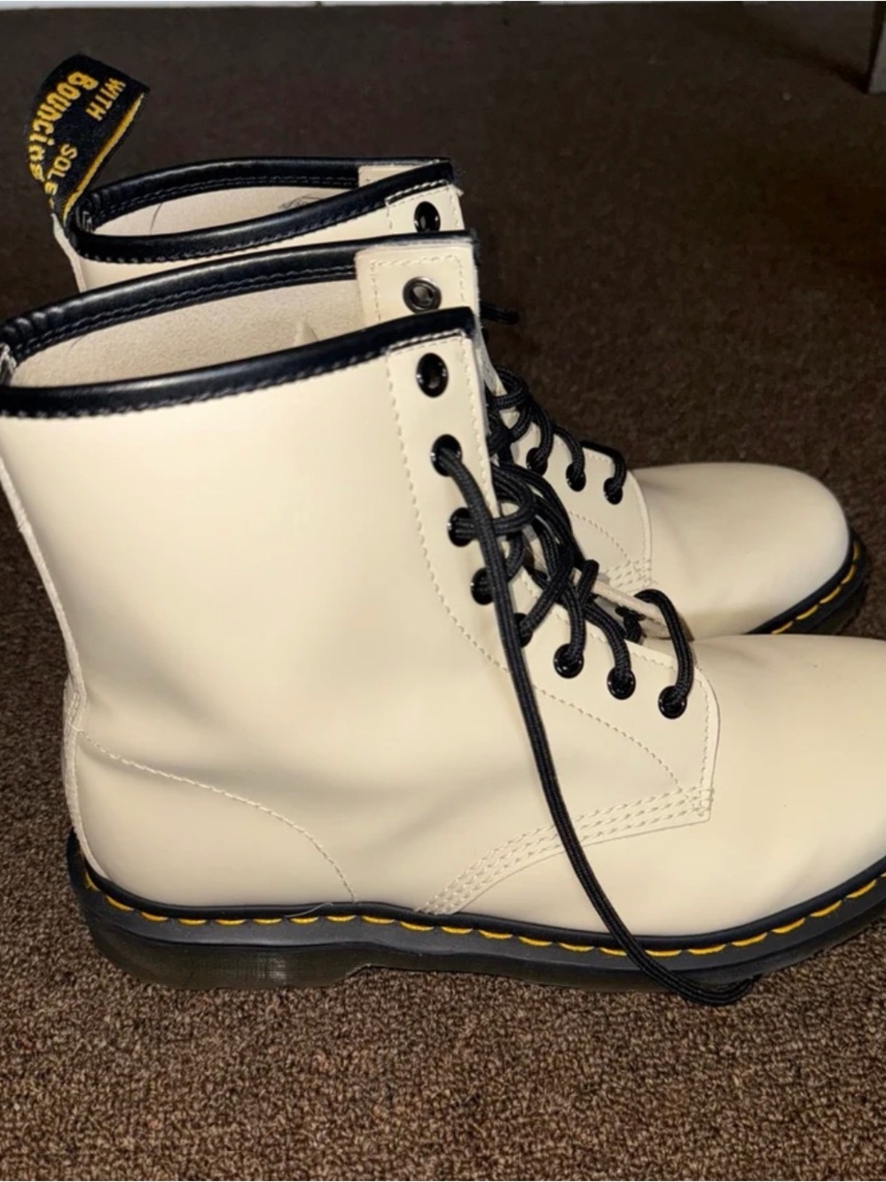 Dr. Martens Cream Lace-Up Boots with Black Trim